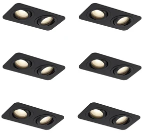 Buitenlamp Set van 6 Afgeronde inbouwspot zwart GU10 50mm draai- en kantelbaar IP44 2-lichts - Alberto Modern GU10 IP44 Buitenverlichting Lamp