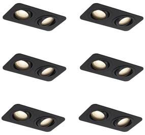 Set van 6 Afgeronde inbouwspot zwart GU10 50mm draai- en kantelbaar IP44 2-lichts - Alberto