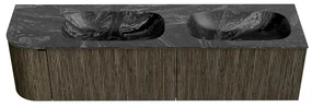 Mondiaz Kurve-dlux 175cm badmeubel ronding links shadow met 2 lades en 1 deur en wastafel stor small dubbel/rechts 2 kraangaten lava