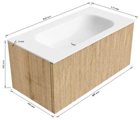 Mondiaz Kurve 90cm badmeubel oak met 1 lade en wastafel big small midden 1 kraangat urban