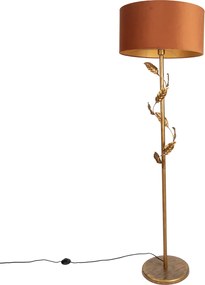 Vloerlamp goud met kap oranje en gouden binnenkant 50cm - Linden