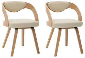 vidaXL Eetkamerstoelen 2 st gebogen hout en kunstleer crème
