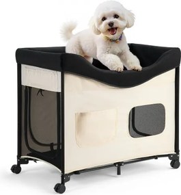 VEVOR Verhoogd Huisdierbed (XL), Opvouwbaar Hondenbed met 600D Oxford-stof en Nederlands Fluweel, Draagbaar Verhoogd Huisdierbed met Wielen, Opbergvakken aan de Zijkant en Draagtas, Beige