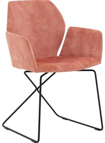Goossens Excellent Eetkamerstoel Manzini roze velvet stof met armleuning, modern design