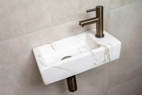Mueller Mini Apa fonteinset rechts met wit marmeren fontein en verouderd messing kraan