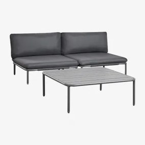 Tuinset Met 2-delige Modulaire Bank En Salontafel Roubly Grijs – Grafiet - Sklum