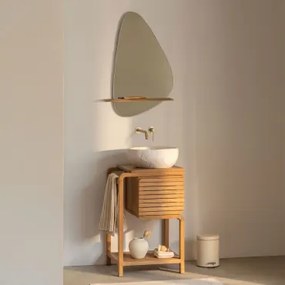 Bradley Teakhouten Badkamermeubelset Onregelmatige In Wit Cement ↔︎40 Cm Fedro & Onregelmatig Met Houten Plank 55x85 Cm Kai - Sklum