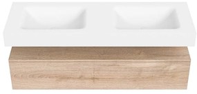 Zaro Alan badmeubel 140cm washed oak 1 lade met vrijhangende wastafel cloud dubbel 2 kraangaten talc