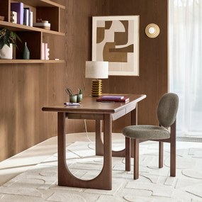 XL bureau in massief essen met walnootfineer, 2 lades, DOUVE