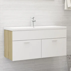 vidaXL Wastafelkast 100x38,5x46 cm spaanplaat wit en sonoma eikenkleur