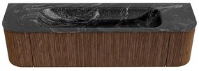 Mondiaz Kurve-dlux 170cm badmeubel ronding links/rechts walnut met 1 lade en 2 deuren en wastafel big large midden zonder kraangat lava