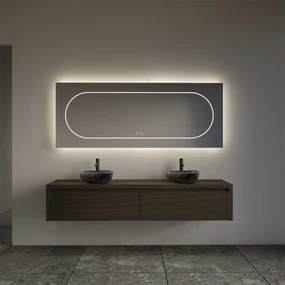 Gliss Design Ares badmeubel 160cm 2 lades charcoal met rivierstenen waskommen