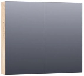 Saniclass Plain Spiegelkast - 80x70x15cm - 2 links/rechtsdraaiende spiegeldeuren - MFC - sahara SK-PL80SH