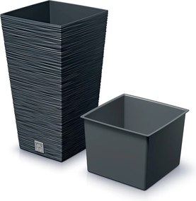 Prosperplast Furu Square Hoge Bloempot - Antraciet - 29x29 cm - Met binnenpot