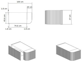 Gliss Design Alluro badmeubel ribbelfront met ronding rechts 100cm charcoal en zwart leisteen toppaneel