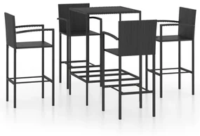 vidaXL 5-delige Tuinbarset poly rattan zwart