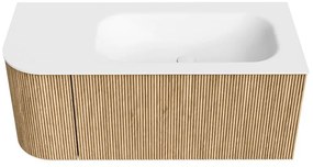 Mondiaz Kurve 105cm badmeubel ronding links oak met 1 lade en deur en wastafel big small kraangat rechts