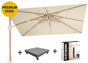 Challenger T2 premium parasol 260x350 cm teak champagne met 90 KG voet en hoes