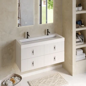 Muebles Estella badmeubel ribbelfront 120cm wit mat met solid surface wastafel met kraangaten