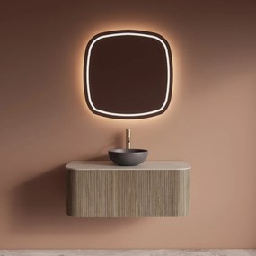 Gliss Design Alluro badmeubel ribbelfront met ronding links/rechts 100cm corn silk en wit marmer toppaneel