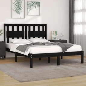 vidaXL Bedframe massief grenenhout zwart 150x200 cm 5FT King Size