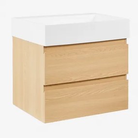 Ona Zwevend Badkamermeubelset Van Hout En Essenfineer Met Geïntegreerde Wastafel Natuurlijk Hout & Spiegelloze & Zonder Kraan & ↔︎ 60 Cm - Sklum