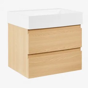 Ona Zwevend Badkamermeubelset Van Hout En Essenfineer Met Geïntegreerde Wastafel Natuurlijk Hout & Spiegelloze & Zonder Kraan & ↔︎ - Sklum