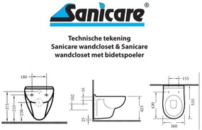 Sanicare wandcloset met bidetspoeler exclusief zitting