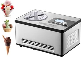 VEVOR Compressor IJsmachine 2L, 180W Bevroren Yoghurtmachine IJsmachine 3 Standen Yoghurtmachine Huishoudelijk, Draagbare IJsmachine Sorbet Gelato Laag Geluidsniveau Zilver Elektrisch