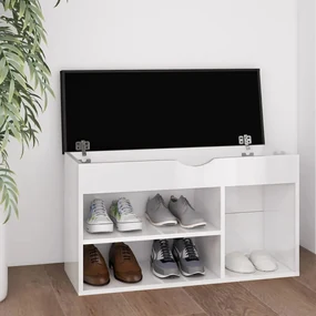 vidaXL Schoenenbank met kussen 80x30x47 cm spaanplaat hoogglans wit