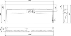 Mexen Ava waskom voor op het aanrecht van conglomeraat B/O 120 x 46 cm, wit - 23011200