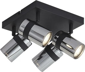 Plafondspot zwart met smoke glas 4-lichts draai- en kantelbaar - Gianni