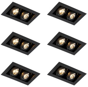Set van 6 Moderne inbouwspot zwart 2-lichts verstelbaar - Oneon 70