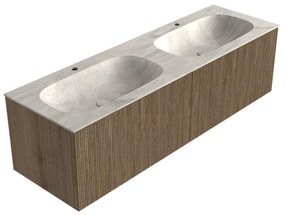 Mondiaz Kurve-dlux 150cm badmeubel dusk met 2 lades en wastafel stor small dubbel 2 kraangaten ostra
