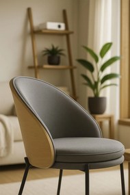 Pack 6 Mos Stoelen Grijze Stof met Houten Beklede Rugleuning