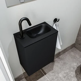 Zaro Polly toiletmeubel 40cm mat zwart met zwarte wastafel met kraangat links