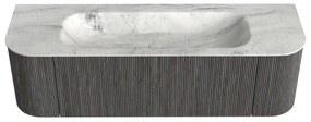 Mondiaz Kurve-dlux 150cm badmeubel ronding links/rechts shadow met 1 lade en 2 deuren en wastafel big medium midden zonder kraangat opalo