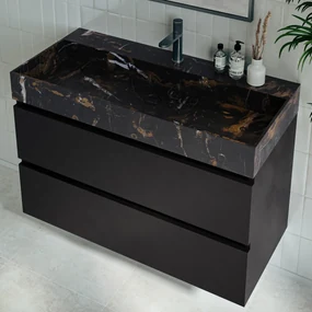 Fontana Portoro Gold badkamermeubel mat zwart 100cm met kraangat