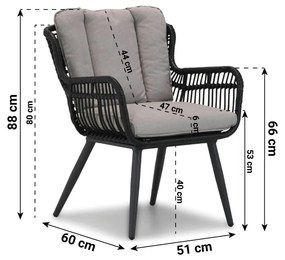 Tuinset 6 personen 240 cm Wicker/Aluminium/Aluminium/wicker Zwart Coco Azzano/Valley