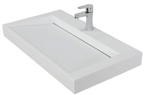 Muebles Calas badmeubel ribbelfront 80cm grijs eiken met solid surface wastafel met kraangat