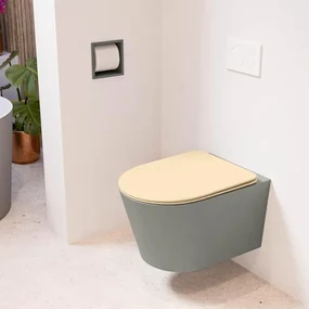 MONDIAZ LAVIE wandclosetpack - 36x53cm - diepspoel - rimless - Smoke (grijs) - softclose - quick-release - toiletzitting - Sand (beige) LAVIEsetSmoSan