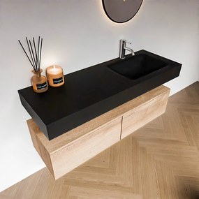 Zaro Alan badmeubel 130cm washed oak 2 lades met vrijhangende wastafel cloud rechts 1 kraangat urban