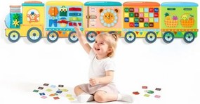 VEVOR Montessori Busy Board 14-in-1 Opvouwbaar Muurbord met Treinthema, Activiteitenbord voor Educatie & Vroege Ontwikkeling van Kinderen, Viltstof, met Letters, Fruit, Groenten, Klok & Leerelementen