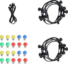 Lichtsnoer zwart koppelbaar met stekker 10m incl. E27 20-lichts IP64 - Lubber