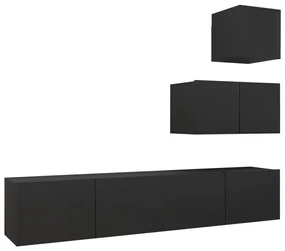 vidaXL 4-delige Tv-meubelset spaanplaat zwart