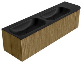 Mondiaz Kurve 165cm badmeubel ronding rechts dusk met 2 lades en 1 deur en wastafel big small dubbel/links zonder kraangat urban