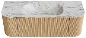 Mondiaz Kurve-dlux 130cm badmeubel ronding links/rechts oak met 1 lade en 2 deuren en wastafel big small midden 1 kraangat glace