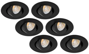 Inbouwspot LED 3W, Rond, Kantelbaar, Aluminium, Dimbaar, Zwart, 6-Pack