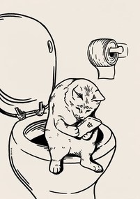 Ilustratie Cat on Toilet in black, Tara Royle