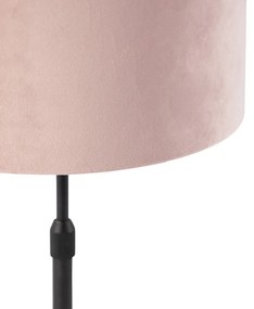 Stoffen Tafellamp zwart met velours kap roze met goud 25 cm - Parte Klassiek / Antiek E27 cilinder / rond rond Binnenverlichting Lamp
